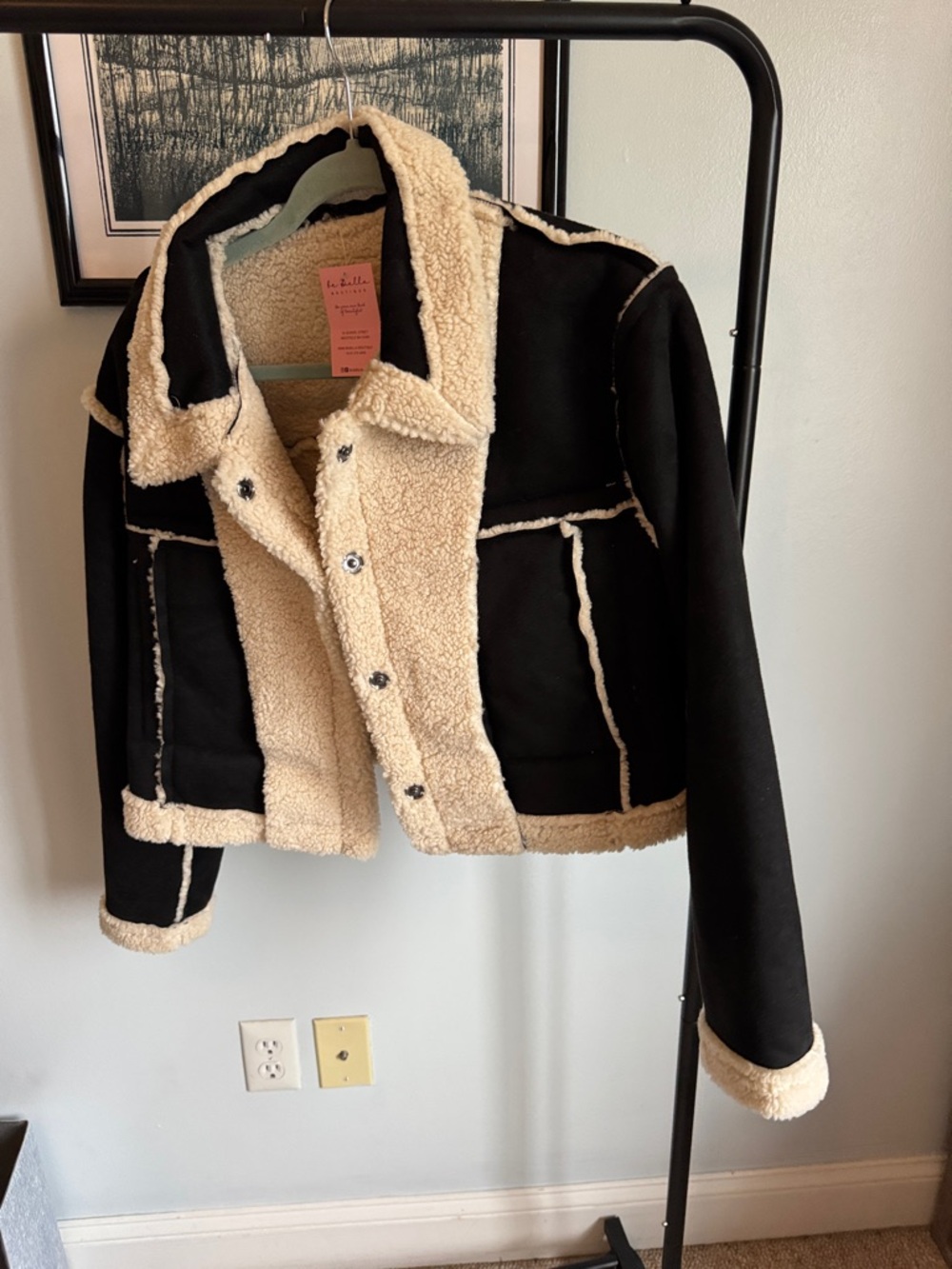 Le Belle Black Shearling-Trim Cropped Jacket